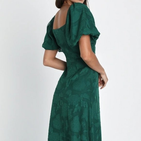 Emerald Green Floral Jacquard Midi Dress - Picture 1 of 3